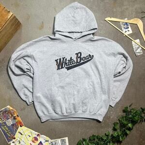 Vintage Y2K White Bear Basice Essentials Hoodie Mens XL Gray Black Sweatshirt